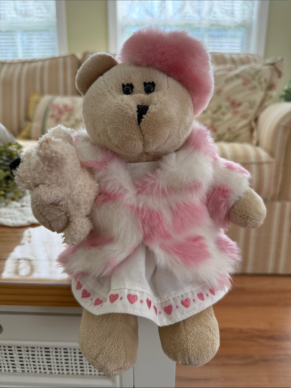 2006 Starbucks Coffee 46th Edition Plush Bearista Bear in Pink Fur Coat & Hat